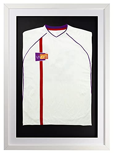 Vivarti DIY Junior 3D Mounted Sports Display Frame - Football, Rugby, Band T-Shirt Shadow Box - 50 x 70cm - White Frame, White Mount, Black Backing Card