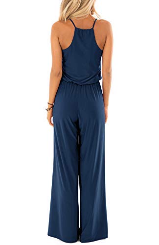 Infitty Womens Summer Casual Sleeveless Spaghetti Strap Sexy Jumpsuit Rompers Wide Leg Pants Navy Blue X-Large #TOP5