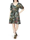 Vestido corto de cuello pico manga corta y capas de volantes estampado de camuflaje y flores. Nueva colección Mujer OI21 Desigual.