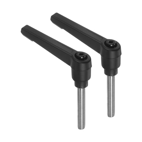 Image of uxcell 2pcs Clamping Lever Handles, M6 x 40mm 304 Stainless Steel Threaded Male Stud, Adjustable Handles Locking Quick Release Ratchet Push Button Bolt Knobs, Black