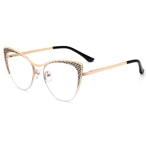 Image of Dollger Blue Light Blocking Glasses for woman Man Metal Half Cat eye glassees frame Clear Lens Computer Eyewear