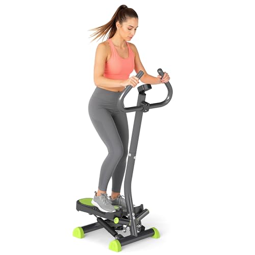 HOMCOM Stepper con Manubrio e Monitor LCD, Stepper Fitness Casa con Resistenza Regolabile e Pedali Antiscivolo, Allenamento Fitness per Palestra Casa Gym, Grigio e Verde