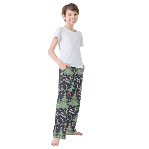 Boys' Pants Merry Christmas Tree Bow Long Bottoms Jogger Pants Elastic Waist Trousers with Pockets S-XL4