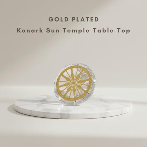 Image of Gold Plated Konark Sun Temple Wheel Handricrafted in Crystal Base Tabletop Showpiece Figurine