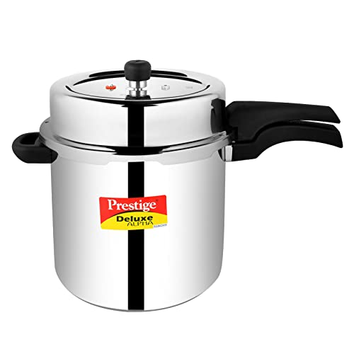 Image of Prestige Svachh Deluxe Alpha 10 Litre Stainless Steel Outer Lid Pressure Cooker & Prestige Omega Deluxe Granite Aluminium Kitchen Sets with 1 Glass Lid (Black) - 3 Pieces