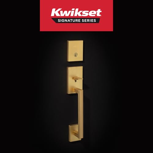 Image of Kwikset San Clemente Front Door Lock Handle and Deadbolt Set, Entry Handleset Exterior with Interior Reversible Lever, Satin Brass, Pick Resistant SmartKey Deadbolt Security, with Microban Protection