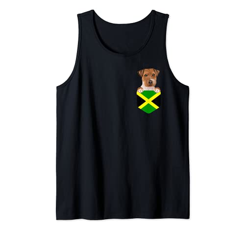 Jamaica Flag Russell Terrier Dog In Pocket Tank Top, Black