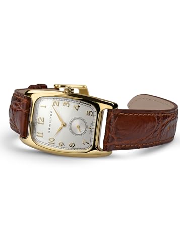 Image of Hamilton American Classic Boulton Quartz Men's Watch, 27mm x 32mm Stainless Steel Case, Swiss Made, White Dial Analog Wrist Watch for Men, 30m Waterproof, Mineral Crystal, Cow Leather Strap
