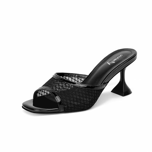 Image of vivianly Womens Square Open Heels Sandals Slip on Heeled Slides Mules for Party Daily Wear