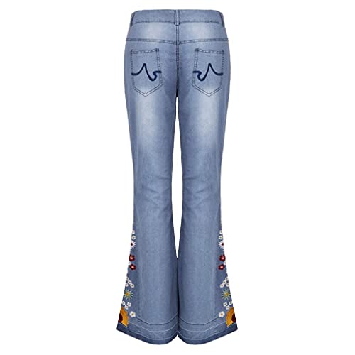 Bell Bottom Jeans Women Flared Floral Embroidered Jean Mid Rise Vintage Wide Leg Pants4