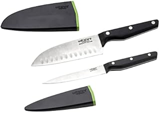 Wiltshire Staysharp Triple Rivet Carving Knife, 20cm, Patented 2 Stage, Self-Sharpening System for Improved Cutting Performance, Slim Design Scabbard, Dimensions: 34x6x2cm Colour: Black/Silver/Green