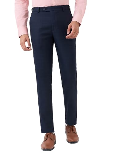 Image of Park Avenue Men's Regular Fit Mid Rise Neo Fit Checks Pattern Polyester Blend Flat Front Formal Trouser