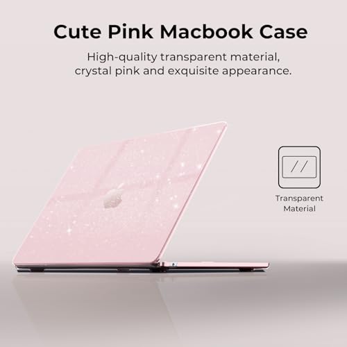 EooCoo Case Compatible with MacBook Air 13 inch M5 2026-2022 Release M4 M3 M2 A3449 A3240 A3113 A2681, Glitter Hard Shell&Keyboard Skin Cover&Screen Protector for Mac Air 13.6 inch, Sparkly Baby Pink by EooCoo - Image 3