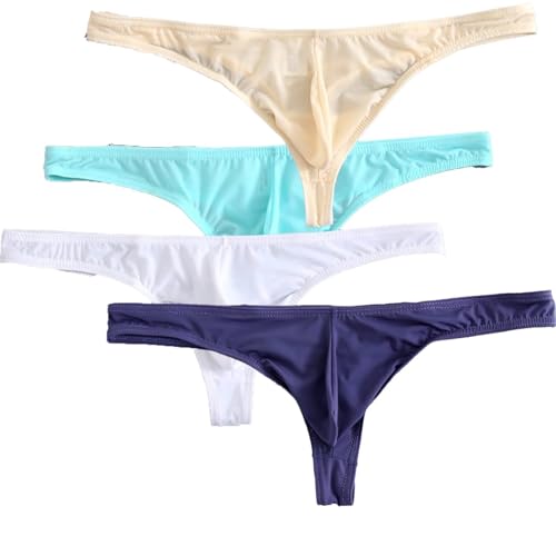4pcs Mens Thongs Underwear and G-Strings Briefs Boxers 4 Pack Silk Hombre Bulge U Convex Pouch
