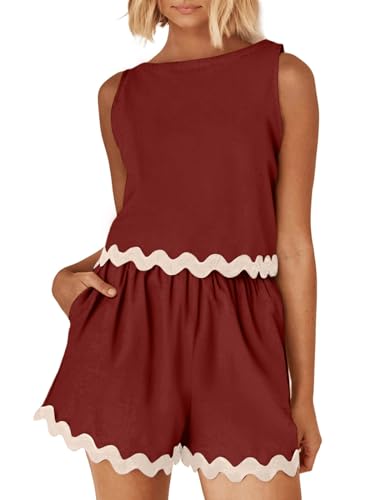 Image of Tankaneo Womens 2 Piece Vacation Outfits Lounge Sets Casual Cropped Tank Tops Shorts Matching Set