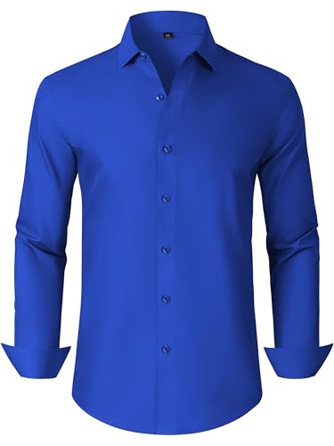 GIANZEN Mens Grade 3.5 Wrinkle-Resistant Dress Shirts Men's Royal Blue Long Sleeve Button Down Work Shirt for Men Royal Blue Size XL
