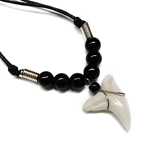 Swimmi Genuine Mako Shark Tooth Necklace for Men Women Boy Girl with Seed Beads and Adjustable Waxed Cord Handmade Jewelry AA213