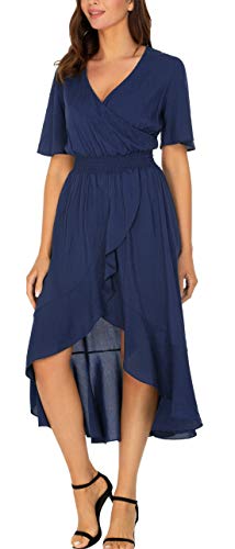 Image of Kormei Women Short Sleeve V Neck Floral High Low Flowy Summer Party Long Maxi Dress