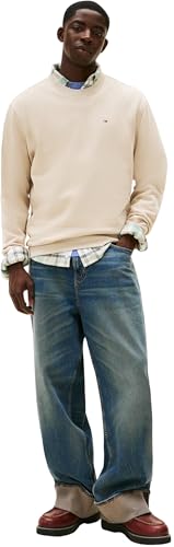 Tommy Jeans Herren TJM Reg S Flag Crew EXT Dm0Dm20741 Pullover-Sweatshirt, BEIGE (Gulf Sand), XL