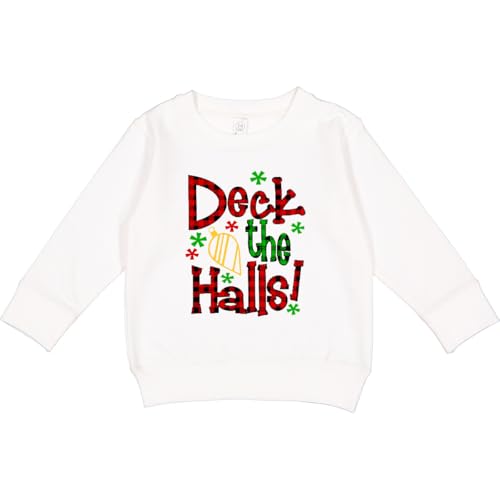 inktastic Deck the Halls in Green and Red Plaid with Christmas Bulb Toddler Sweatshirt 2T White 3cead