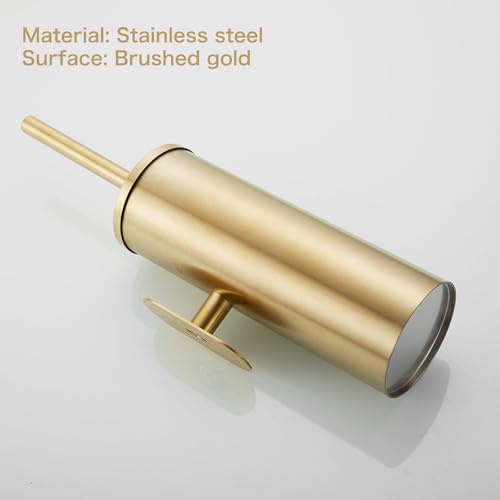 Image of AIREMOEN 1PCS Brushed Gold Stud Free Toilet Brush and Holder Set, 304 Stainless Steel Handle Toilet Brush Holder, Toilet Brush and Plunger Set, Bathroom Wall-Mounted Compact Toilet Brush Holder