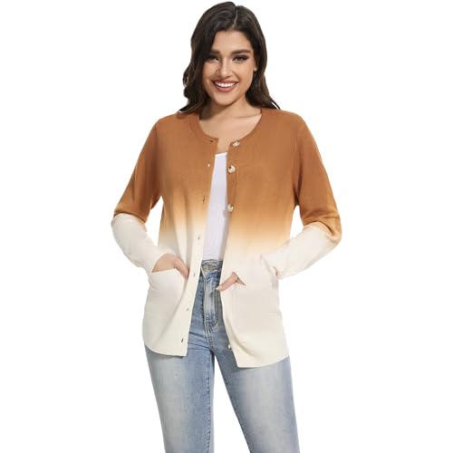 Women's Crew Neck Long Sleeve Cardigan Sweaters Casual Open Front Button Down Shrug with Pockets Knit Outwear2