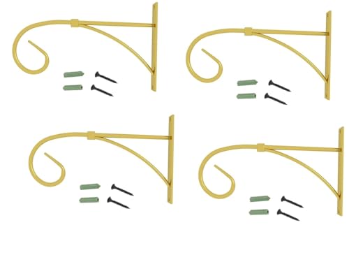 Image of Iron Hooks for Lanterns, Planters, Bird Feeders & Coats - Indoor /Outdoor Wall Brackets, Hanging Hook Hangers for Home Decor (4, Gold)