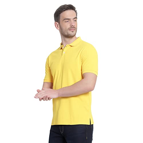 Image of Men's Poly Cotton-Matty Tshirt with Regular Fit Solid Pattern Half Sleeve Standard Length and Button Down Closure|Men's T-Shirts