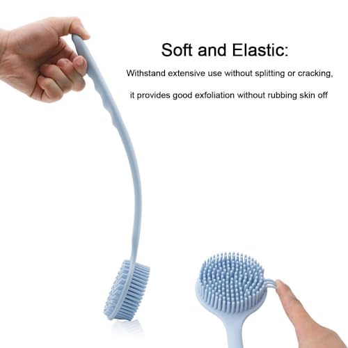 Gabani fashion Bathing Brush Practical Back Cleaning Scrubber Back Rubbing Silicone Body Double Sided Long Handle Anti-slip Shower Bath Brush 100% BPA-Free, Hypoallergenic,... - Image 5