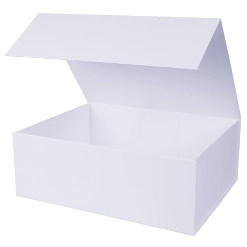 Aimyoo White Collapsible Gift Box with Magnetic Closure Lids 13.8x9x4.3 in Large Bridesmaid Groomsman Proposal Boxes Rectangle Present Box for Graduation Birthday Storage 1 Pack