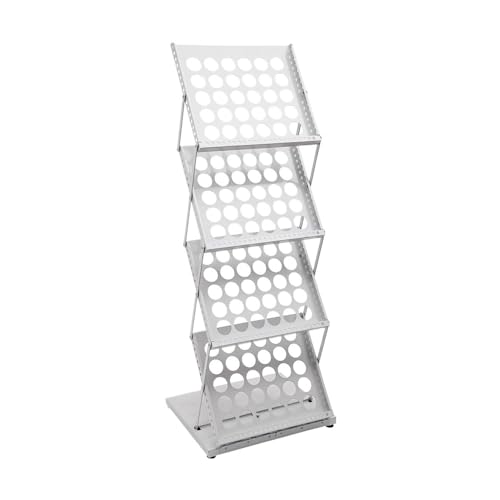 Expositor plegable de 4 niveles estructura de hierro blanco resistente A3 2