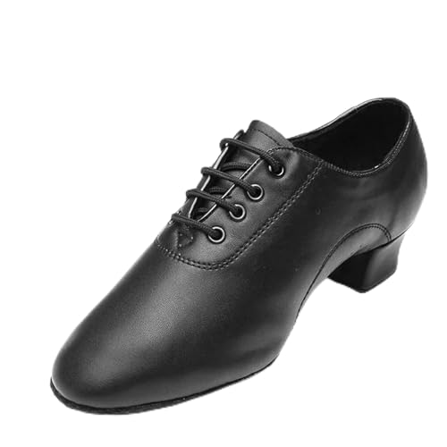 JTKSSCS Zapatos Baile Hombre Zapatos de Baile de salón de Cuero Suave for Hombre, Zapatos de Baile Latino for niños, Zapatos de Profesor for Adultos, Zapatos de Baile de Jazz(3.5cm Black Matte,42)