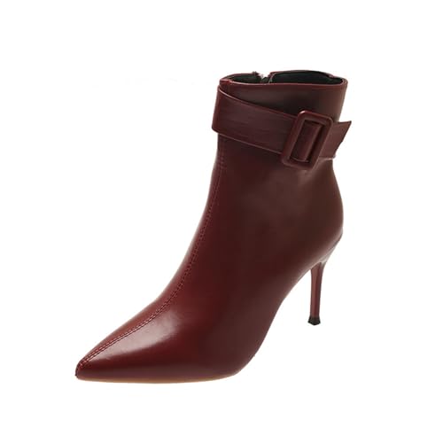 Bottines d'hiver rouges pour femme à talon haut et bout pointu