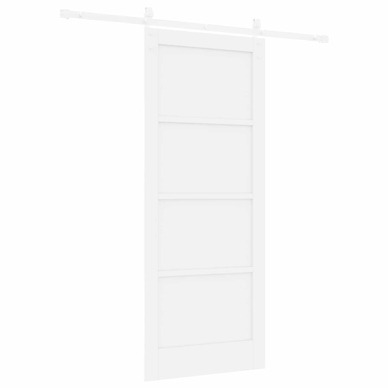 Puerta corredera blanca de madera de pino maciza, 83 x 202 cm, ahorra espacio, con riel de acero pulverizado y sistema de deslizamiento suave, ideal para interiores y viviendas modernas