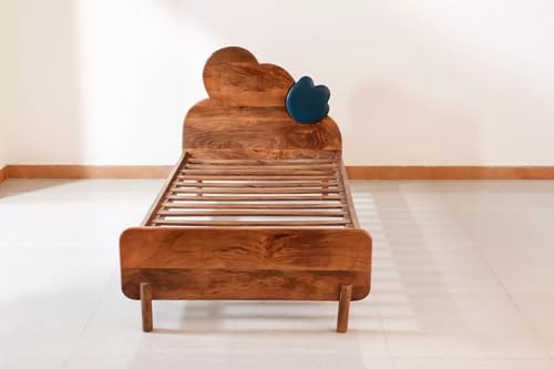 Image of Perk Bed Single Seater Kids Bed |Mickey Mouse Head Solid Wood Kids Bed |Mango Wood, Honey |Mattress Size: 36 x 72 Inches |Single Seater Platform Bed | Assembly- DIY