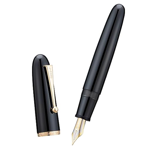 Image of Jinhao 9019 Dadao Series Fountain Pen Black Acrylic Gold Trim #8 Medium Nib with Large Converter for Writing, Signature and Calligraphy