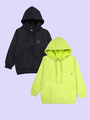 Image of KiddoPanti Unisex Solid Pullover Hooded Fleece Sweatshrit | Cotton Poly Fleece Fabric | Waist Length, Full Sleeve Hoodie | 2 Kangaroo Pockets | Winter Wear for Boys & Girls
