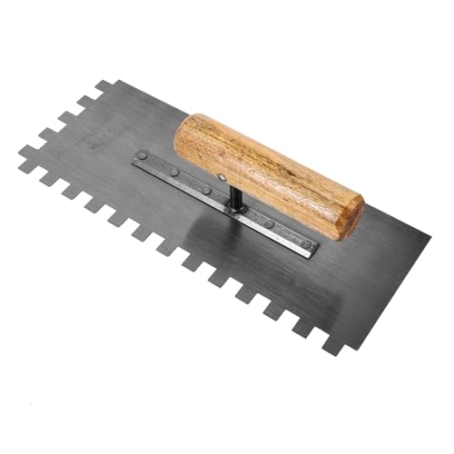 Toddmomy Llana Metálica Dentada de Acero Inoxidable con Mango de Madera Ergonómico para Construcción y Enlucido Herramienta Resistente para Nivelar y Alisar Cemento y Mortero
