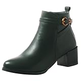  Lizoleor Concise Bloc Bout Rond Side Zippées Femme Bottes de Cheville Confort Talons Moyen Boucle Hiver Travail Courtes Robe Bottines Vert Taille 40.5 EU/42Cn