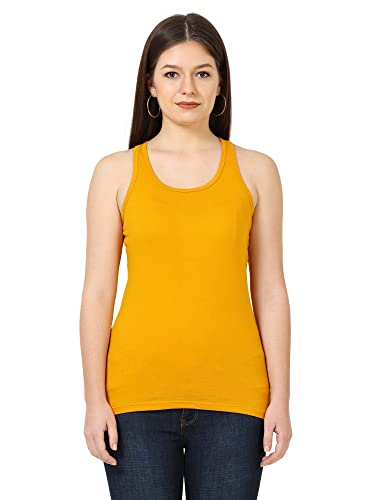 Image of FLEXIMAA Women's Cotton Plain Round Neck Sleeveless T-Shirt