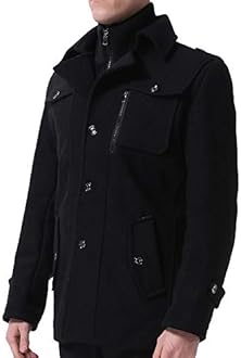 YOUTHUP Mens Wool Coats Casual Thick Short Winter Trench Coat Regular Fit Peacoat with Detachable Inner Collar