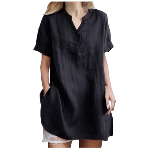 Robe chemise à boutons pour femme en bleu XXL idéale pour l'été