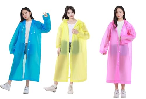 Image of Rain Ponchos for Adults, Reusable PEVA Rain Coats for Women Men Waterproof Lightweight Long Rain Jackets with Hood