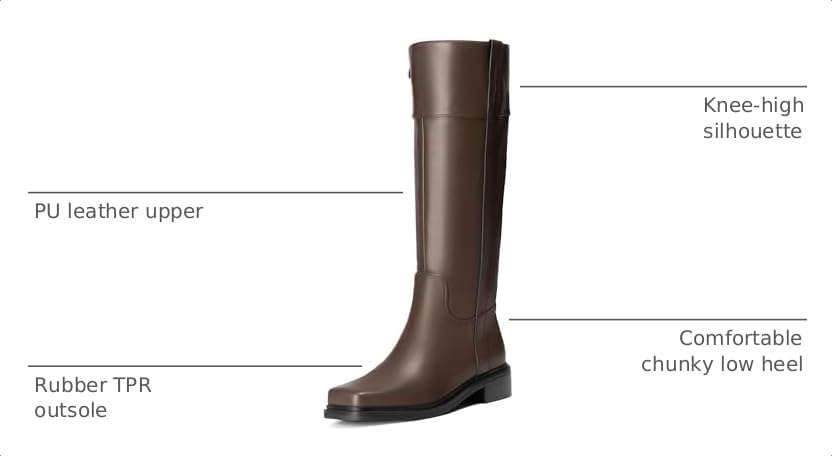 Image of vivianly Women's Knee High Boots Zipper Square Toe Trendy Low Chunky Heels Boots