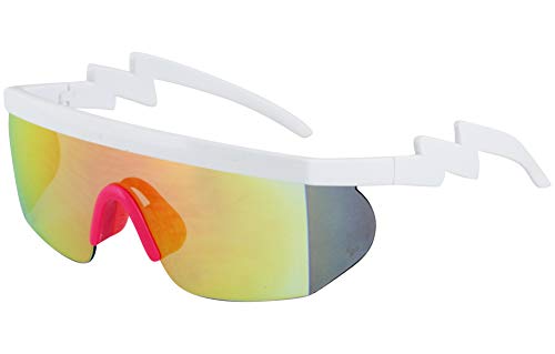 FLAWLESS EYEWEAR Semi Rimless Goggle Style Retro Rainbow Mirrored Lens ZigZag Sunglasses (White-Orange/Mirror)