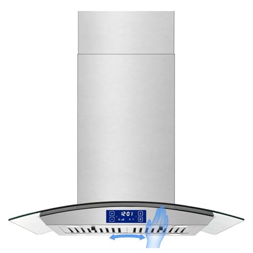 JOEAONZ Island Range Hood 30 Inch 700 CFM Gesture & Touch Control Ceiling Mount Stainless Steel Kitchen Vent Hood, Kitchen Exhaust Hood, Ducted/Ductless Convertible 3-speed Ventilation Fan Switchable