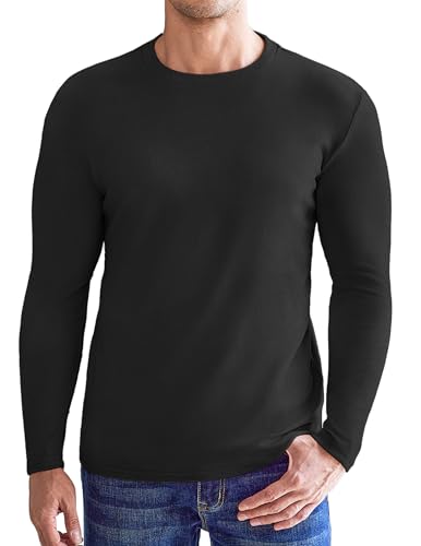 Ekouaer Mens Long Sleeve Shirts Crew Neck Fleece Thermal Undershirts Midweight Sweatshirts Soft Base Layer Pullover Tee Tops