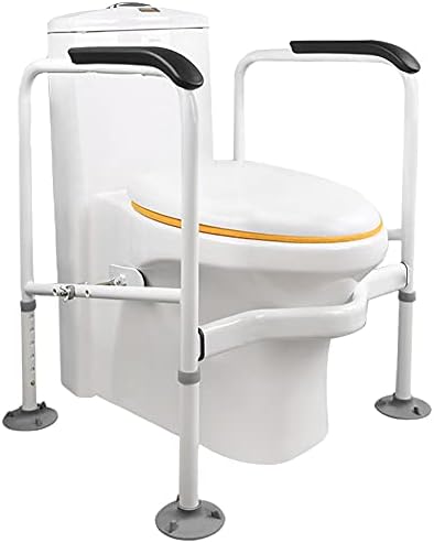RealPero Toilet Safety Rails,Toilet Frame with Handles, Bathroom Safety Frame, Upgraded Thick Carbon Steal Crossbar and Large Non-Slip Suction Cups .Height and Width Adjustable,Fits All Toilets