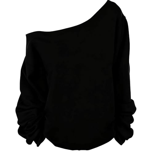 Image of MAGICMK Woman's Sweatershirt Lips Print Causal Blouse Off The Shoulder Long Sleeve Loose Slouchy Pullover Plus Size Tops