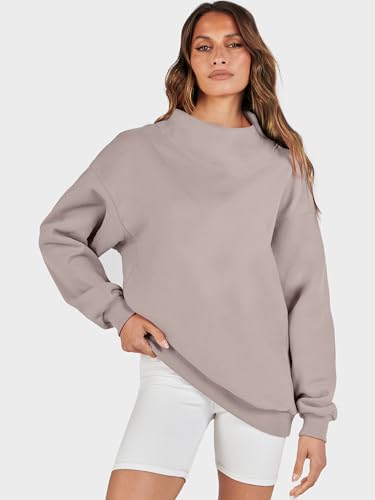Image of ANRABESS Womens Oversized Sweatshirts Mock Neck Pullover | Cozy Fleece Long Sleeve Tops, Casual Daily Wear, Going Out & Preppy, Loose Fit, 2026 Fall Winter Trendy Outfits